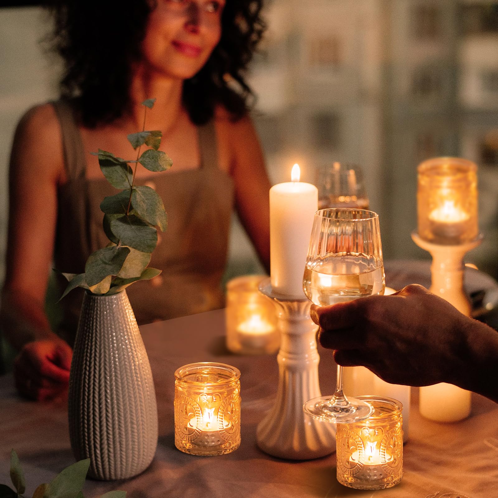 12 Portacandele In Vetro Blu Per Matrimoni - Decorazione Tavolo, 5x6 Cm, Per Candele Votive