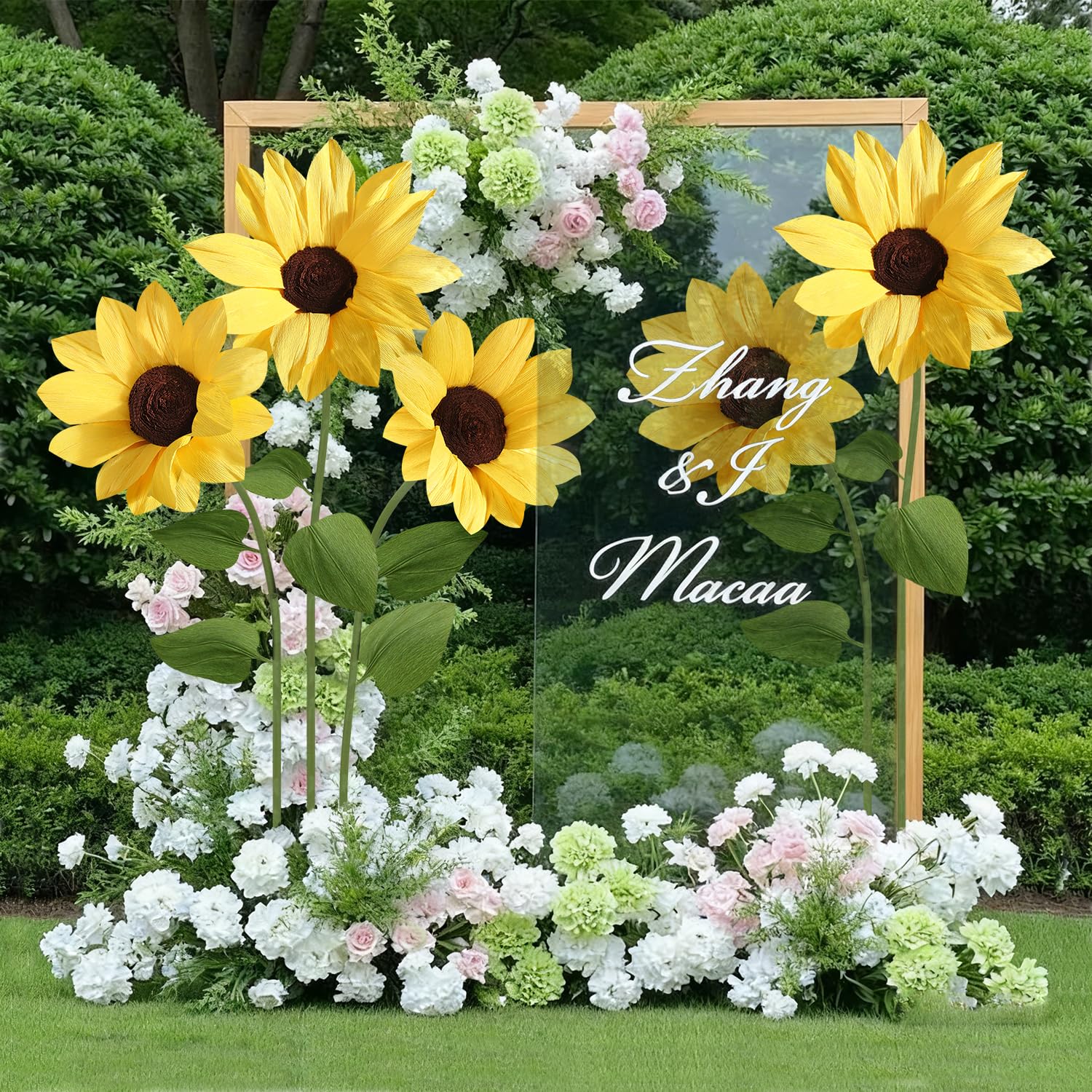 Mverse Lot de 3 tournesols géants en papier avec base en métal autonome pour toile de fond de mariage, accessoire de photomaton d'événement, décoration de fête d'anniversaire et présentoir de magasin