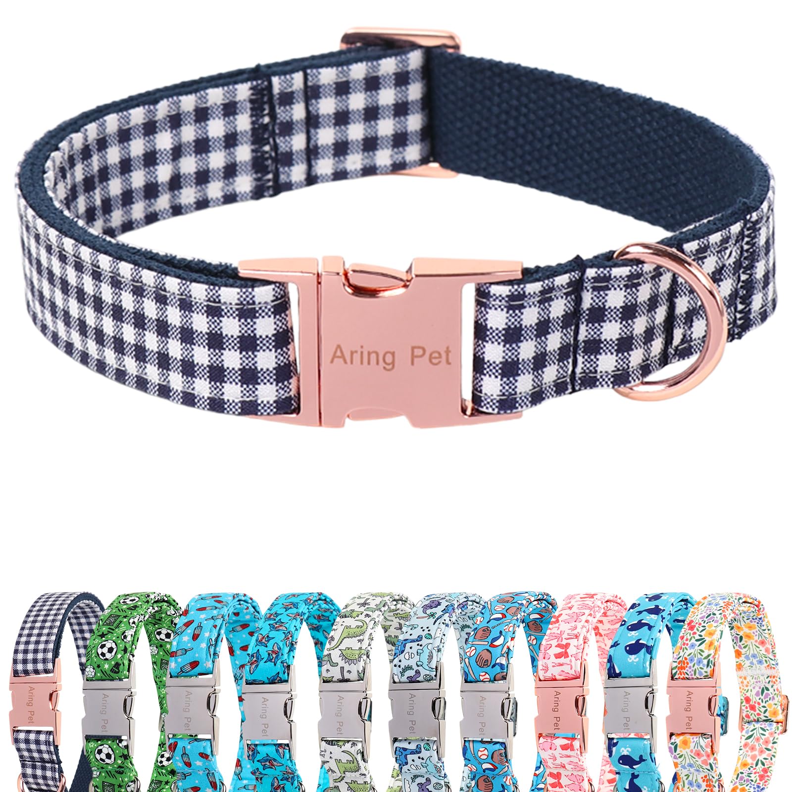 ARING PET Boy Dog Collar for Puppy Small Medium Large Dogs-Navy Plaid M
