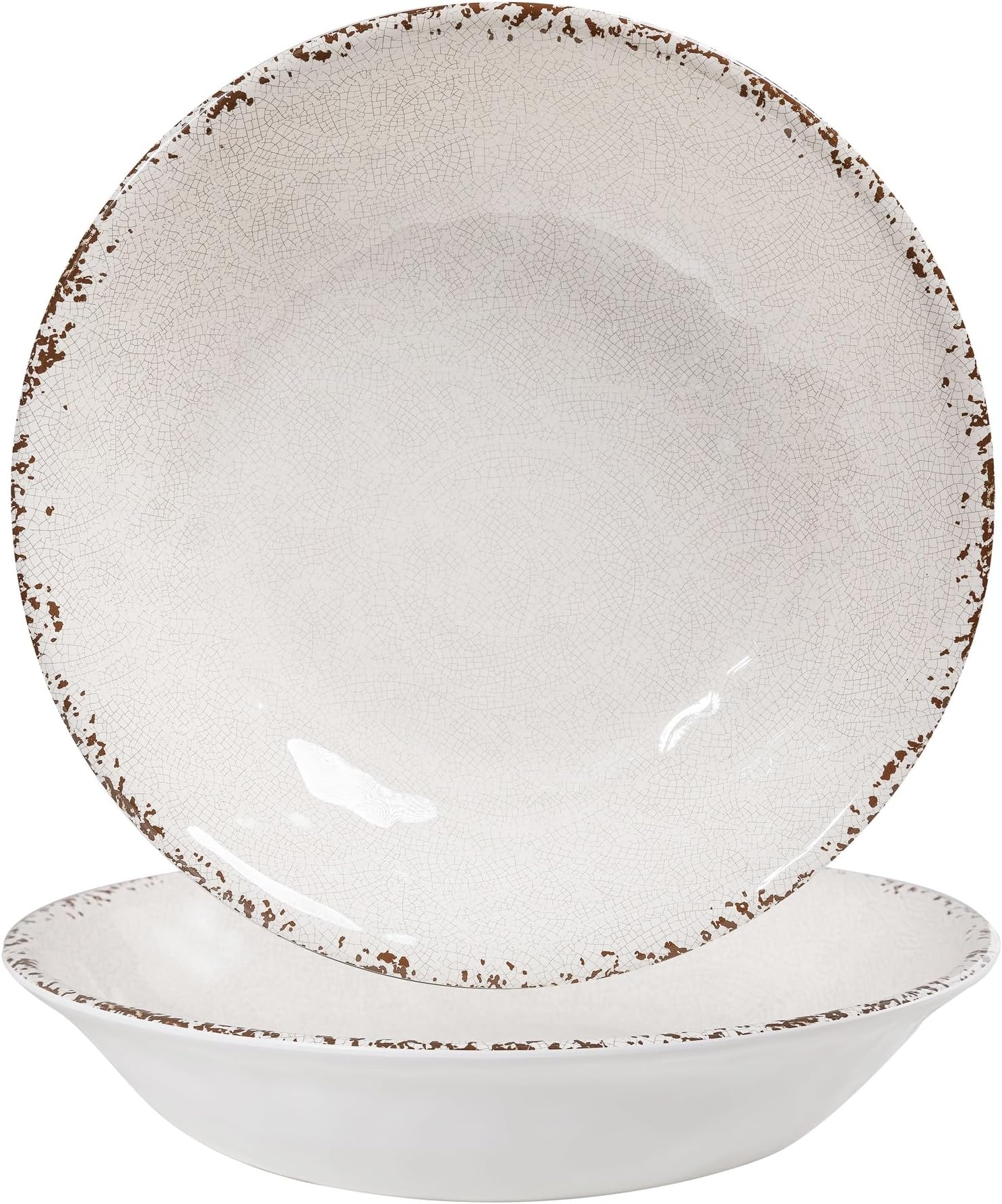 Melamine Large Serving Bowls Set of 2, 13.75" and 130 OZ Farmhouse BPA Free Salad, Pasta and Mixing Serving Bowls, Large Bowls Set for Serving Food, Durable and Dishwasher Safe, Ivory