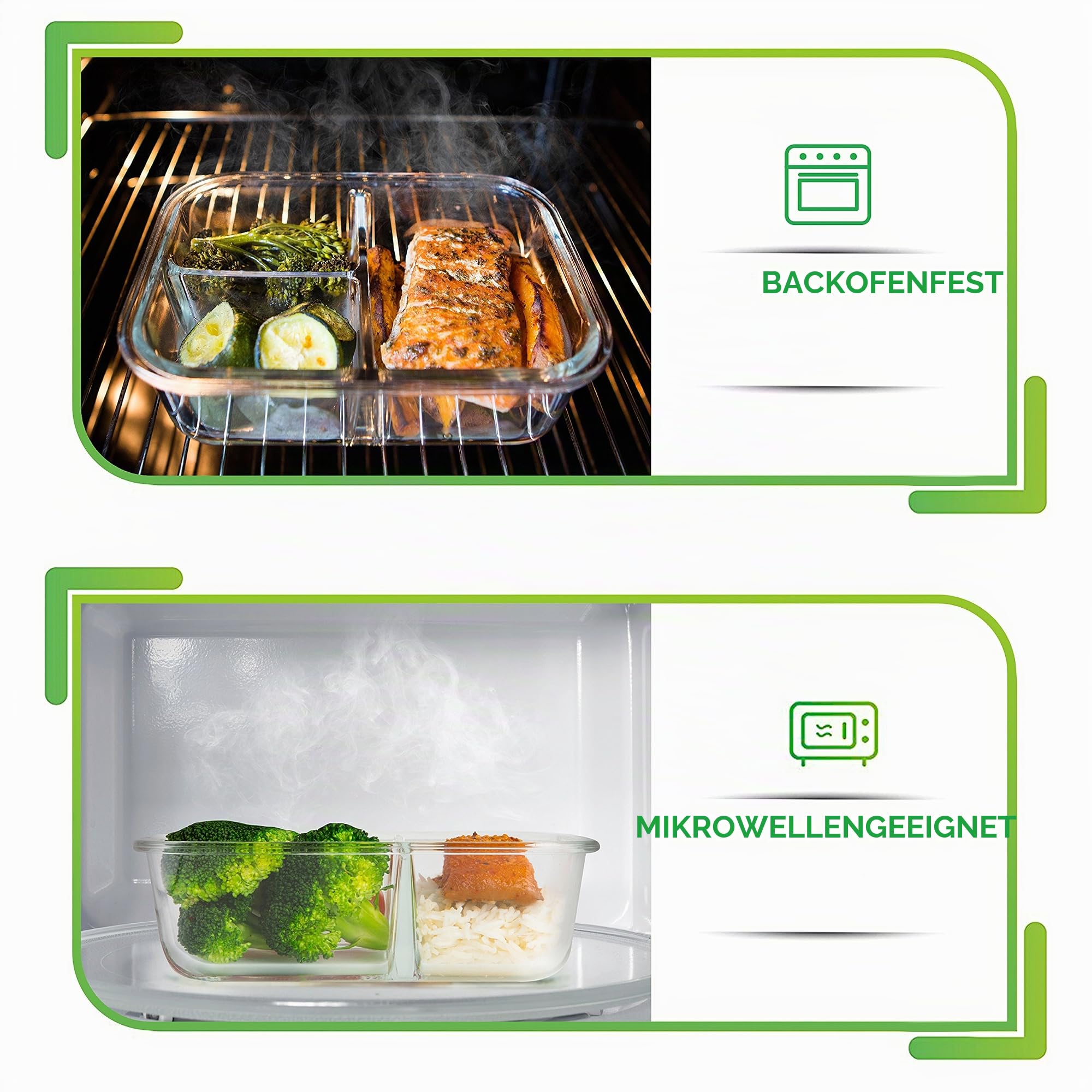Prep Naturals Glasbehälter für Mahlzeiten, 3 Fächer, 5 Stück – Bento-Box, Vorratsbehälter aus Glas mit Deckel – Lebensmittelzubereitungsbehälter, Glasbehälter mit Deckel | Vorratsdosen aus Borosilikatglas, luftdichte, auslaufsichere Deckel, mikrowellen-,