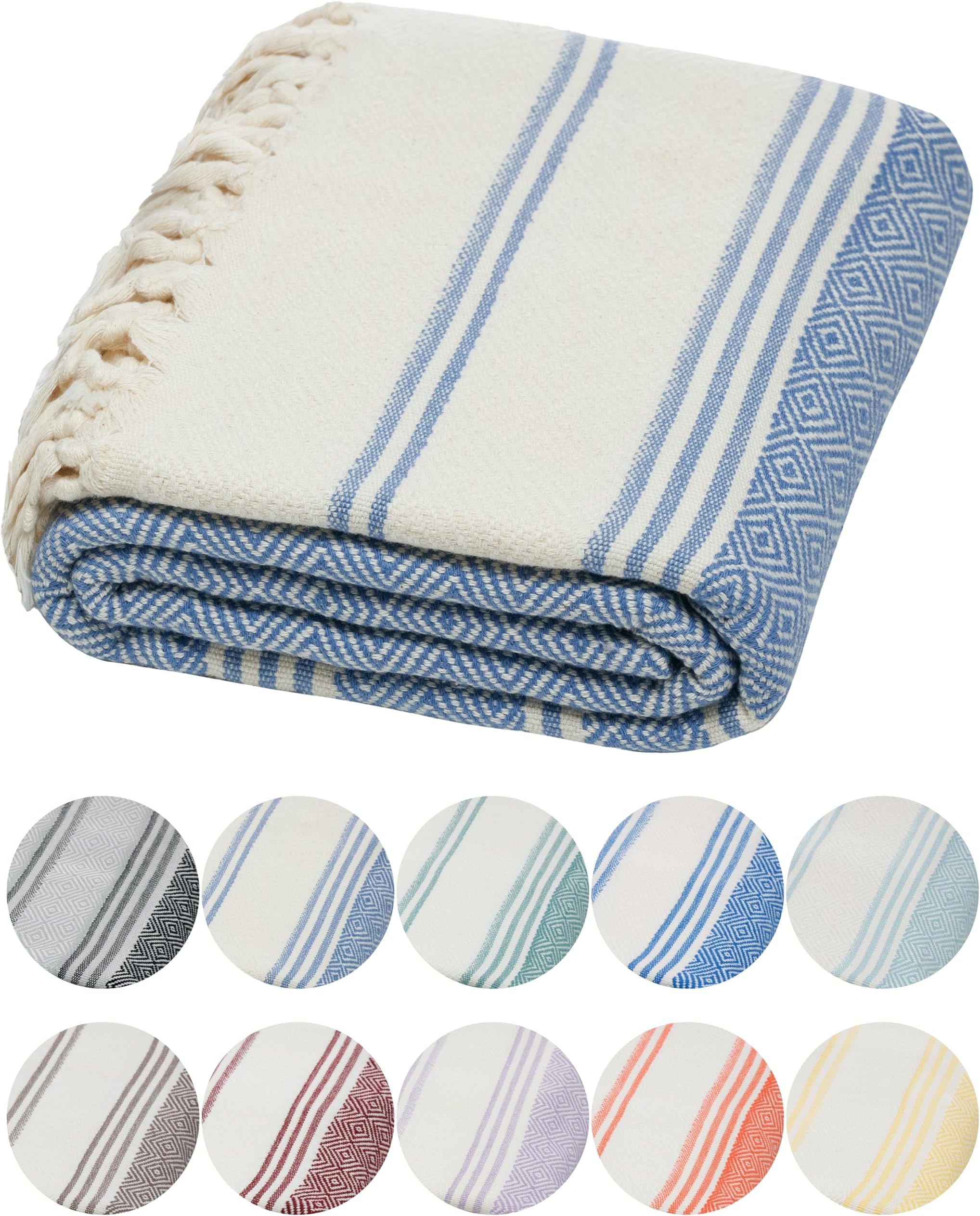 Organic Diamond Turkish Bath & Beach Towel | 100% Oeko-TEX Certified Cotton, Ultra-Soft, Quick-Dry, Lightweight, Compact & Oversized Luxury Peshtemal Towel, Prewashed, 71"x36", Denim Blue