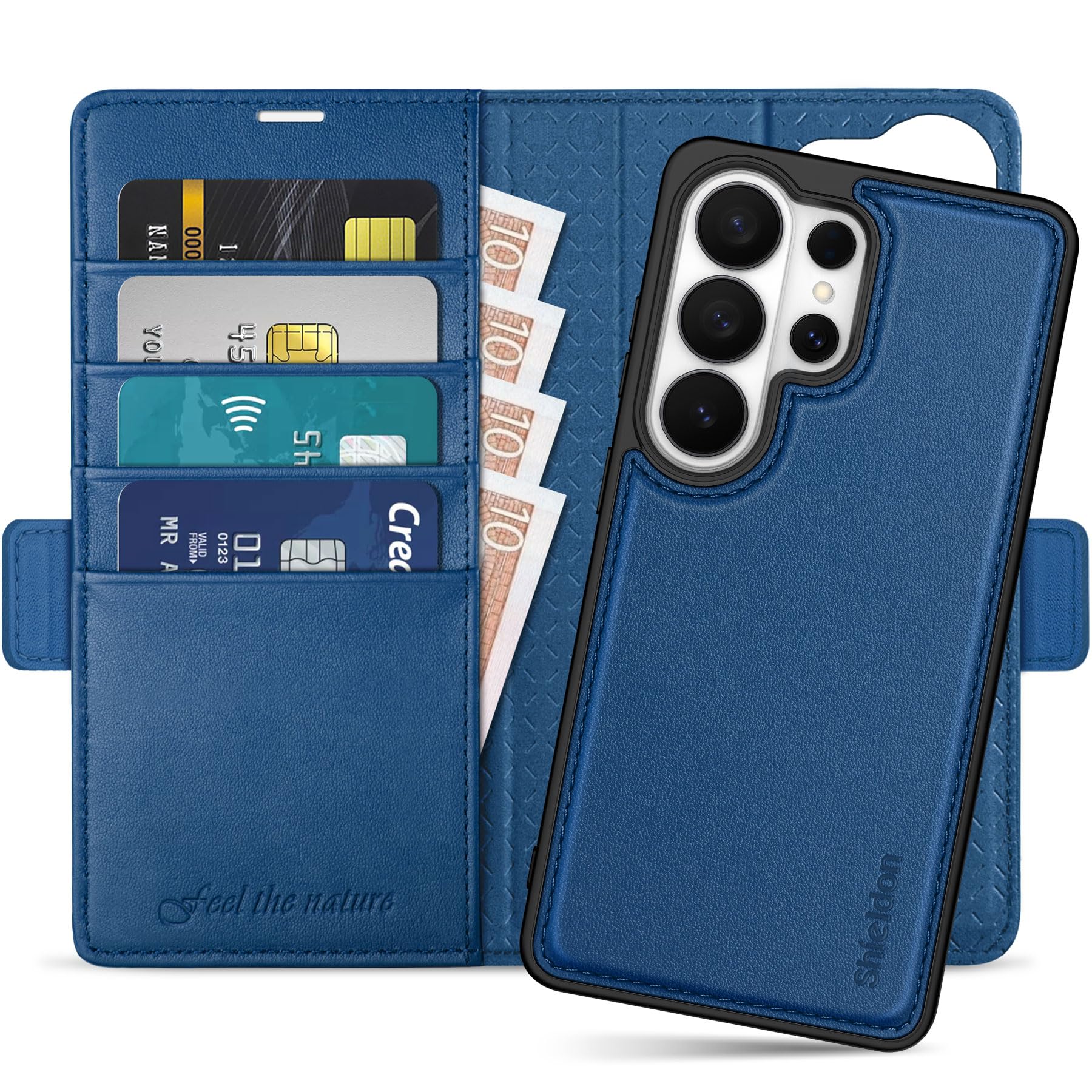 Shieldon Étui 2 en 1 Cuir Véritable pour Galaxy S26 Ultra 6.9", Bleu Royal