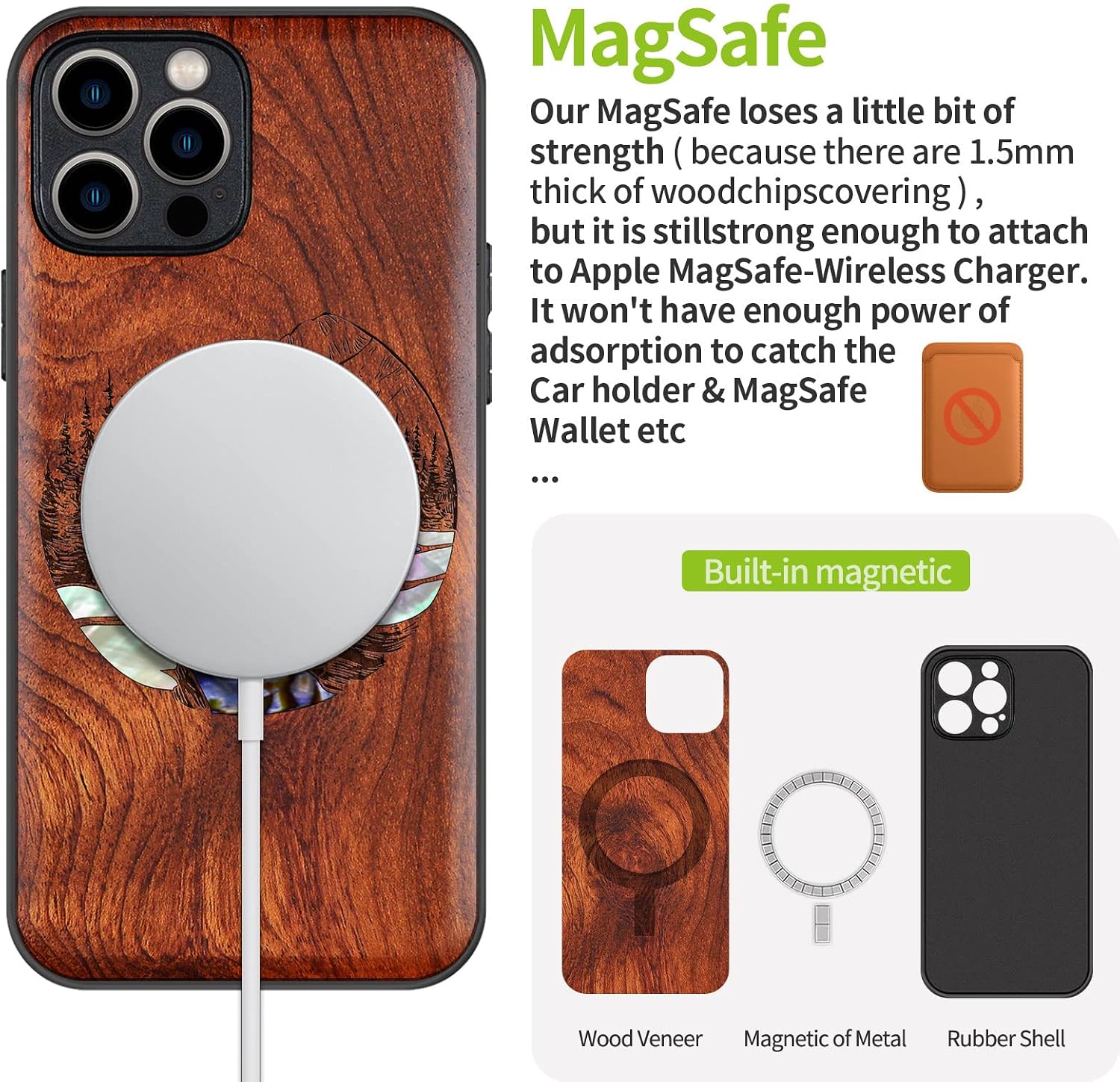 Carveit Designer Wooden Protective Case for iPhone 12 Pro Magnetic Cover [Wood Engraving & Shell Inlay] Compatible with 12 Pro MagSafe (Natural Landscape-Rosy)
