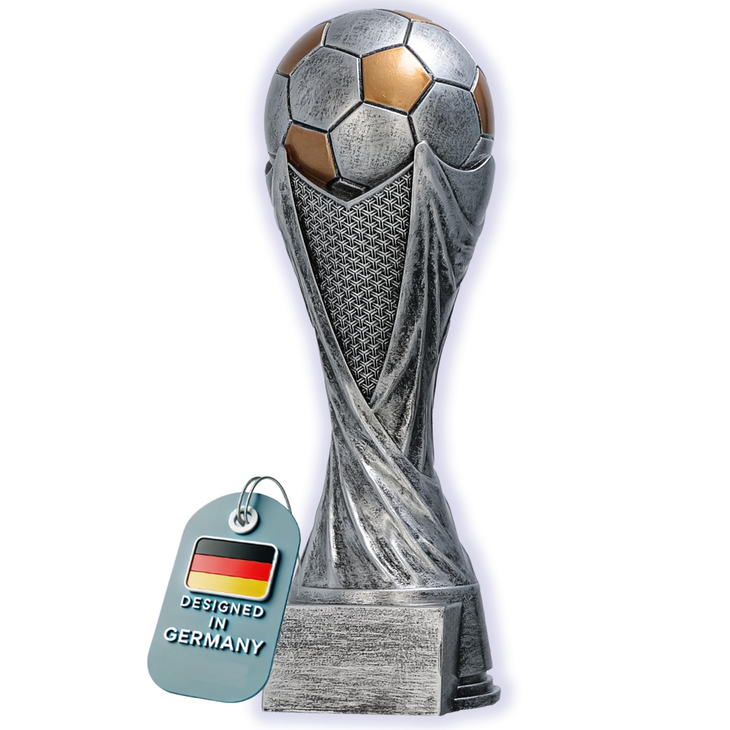 Larius Trophée Football avec Ballon 15–21 cm (300–830 g) – Coupe Lourde en Résine avec Gravure Optionnelle – pour Tournois, MVP, Meilleur Buteur & 1re–3e Place – M5