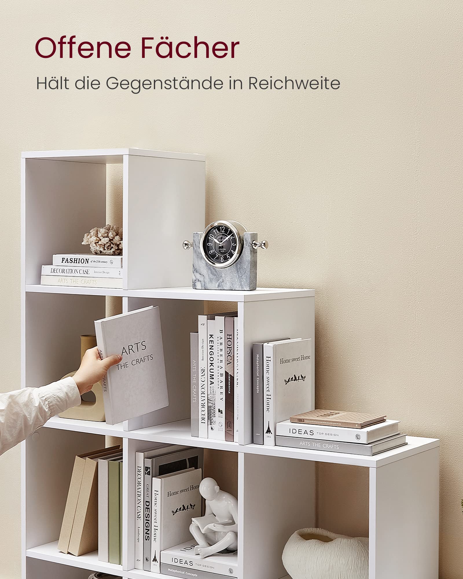 VASAGLE Custos Kollektion - Bücherregal mit 10 Fächern, Regal offen, Stufenregal, Ordnungssystem für Deko, Pflanzen, Wohnzimmer Schlafzimmer, 27 x 129,5 x 129,5 cm, wolkenweiß LBC10WTV2 | Stufenregal, Standregal, Raumteiler, Büro, Wohnzimmer, Schlafzimmer