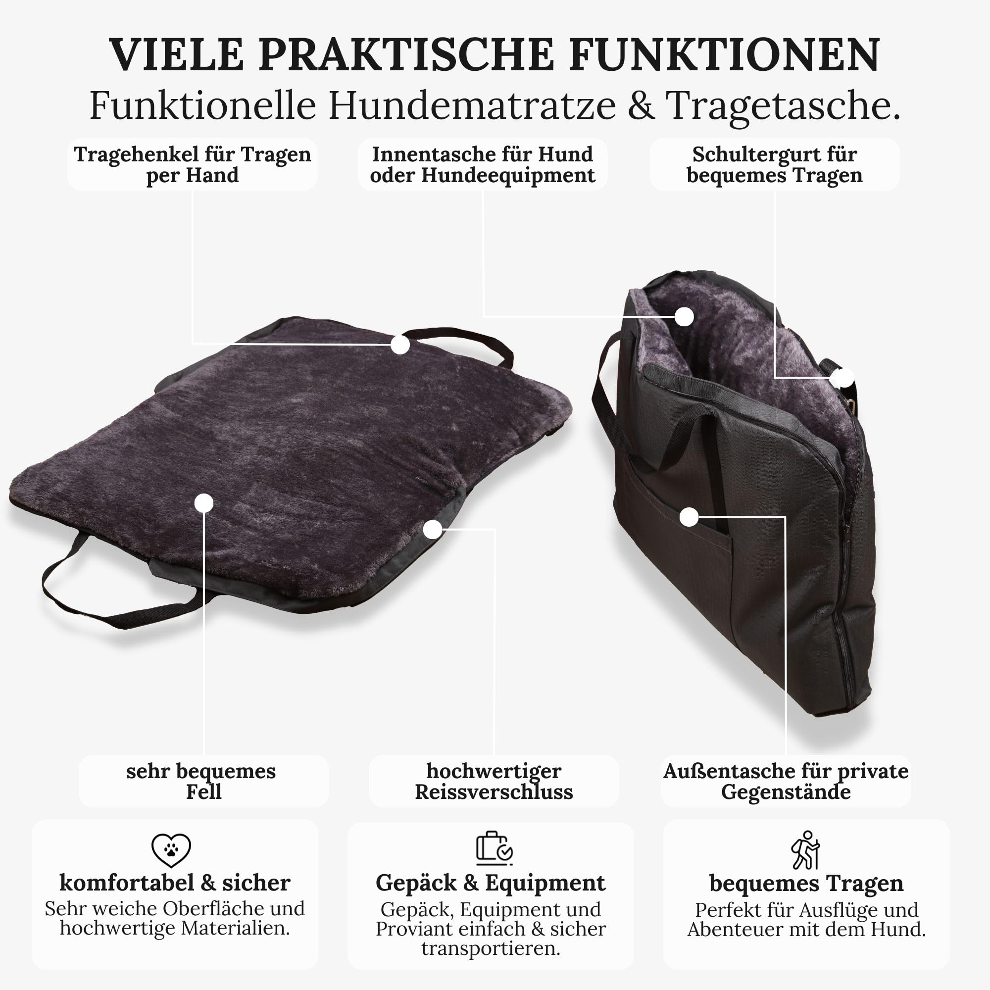 Hundebett für Unterwegs – hochwertiges Orthopädisches Hundebett – praktische Tragetasche für Gepäck oder Tragehilfe Hund – Hundematte OekoTex und GSR Zertifiziert (Grau, M)