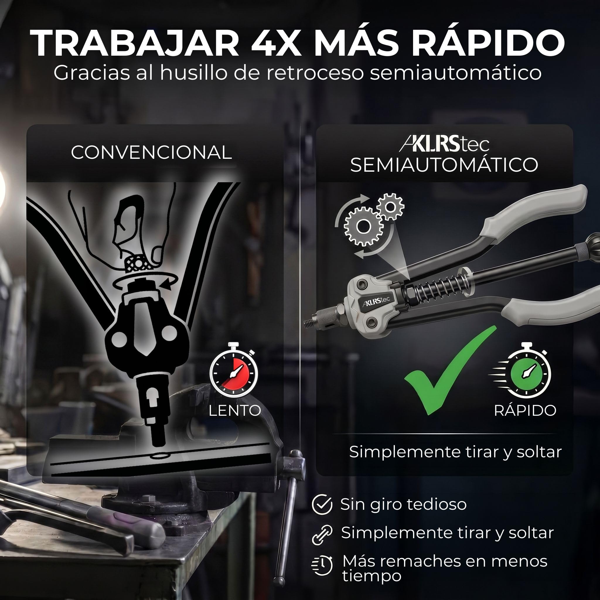 KLRStec Professional Remachadora de Tuercas Set [M3-M12] Pinza Semiautomática para Trabajo Más Rápido incl. 70 Tuercas Remachables, Broca Escalonada y Maletín - Kit Pro Insertos Roscados