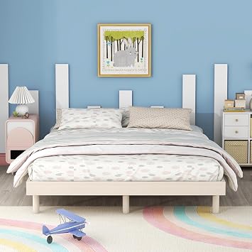 Full Size Floating Platform Bed Frame,Modern Bed Frame with Sleek Design, Sturdy, Easy Assembly,No Box Spring Needed White Washed, Full