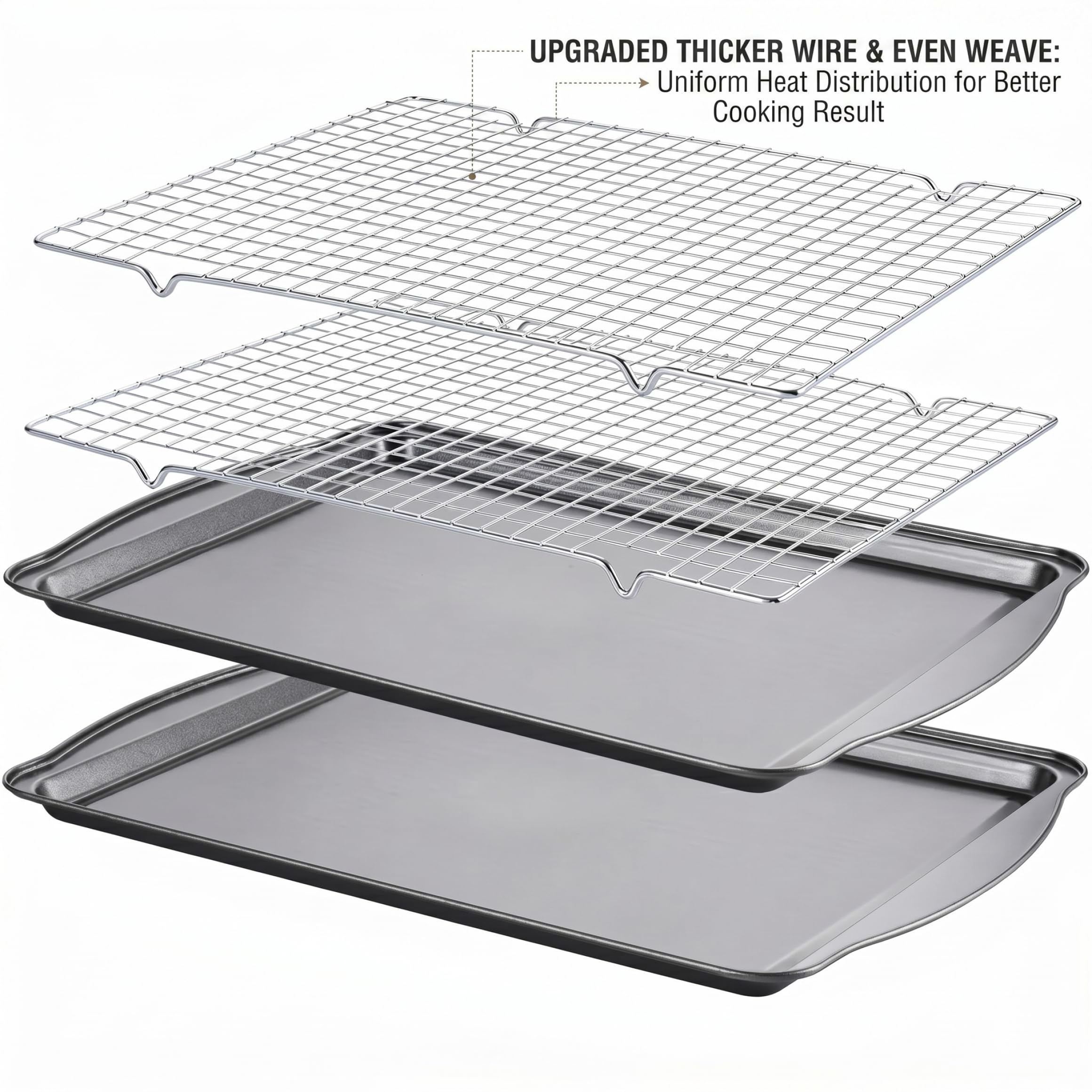 Bandeja para hornear con rejilla, 1 juego de bandeja para hornear con revestimiento antiadherente con rejilla: portátil para horno de acero inoxidable, distribución uniforme del calor para