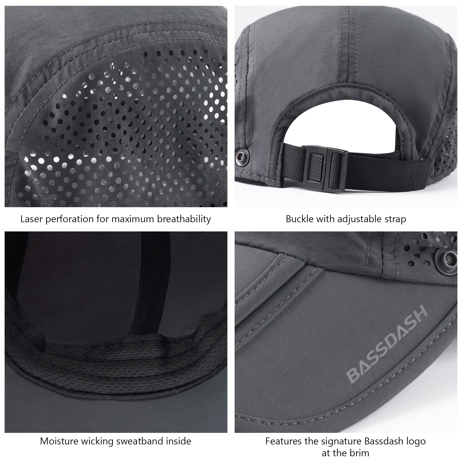 Bassdash UPF 50 + Gorra de Pesca Plegable Gorra de béisbol, con Tapa de Cuello extraíble, portátil, Adecuada para Senderismo de Golf Masculino y Femenino