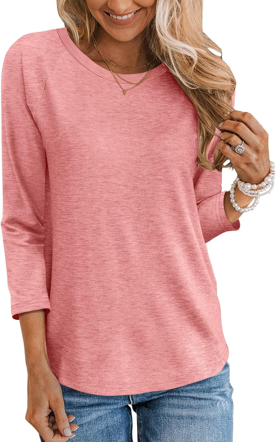 TICTICMIMI Women’s Crewneck 3/4 Sleeve Tops Casual T Shirts Basic Summer Tees Loose Fit Pullover Tunic Blouse