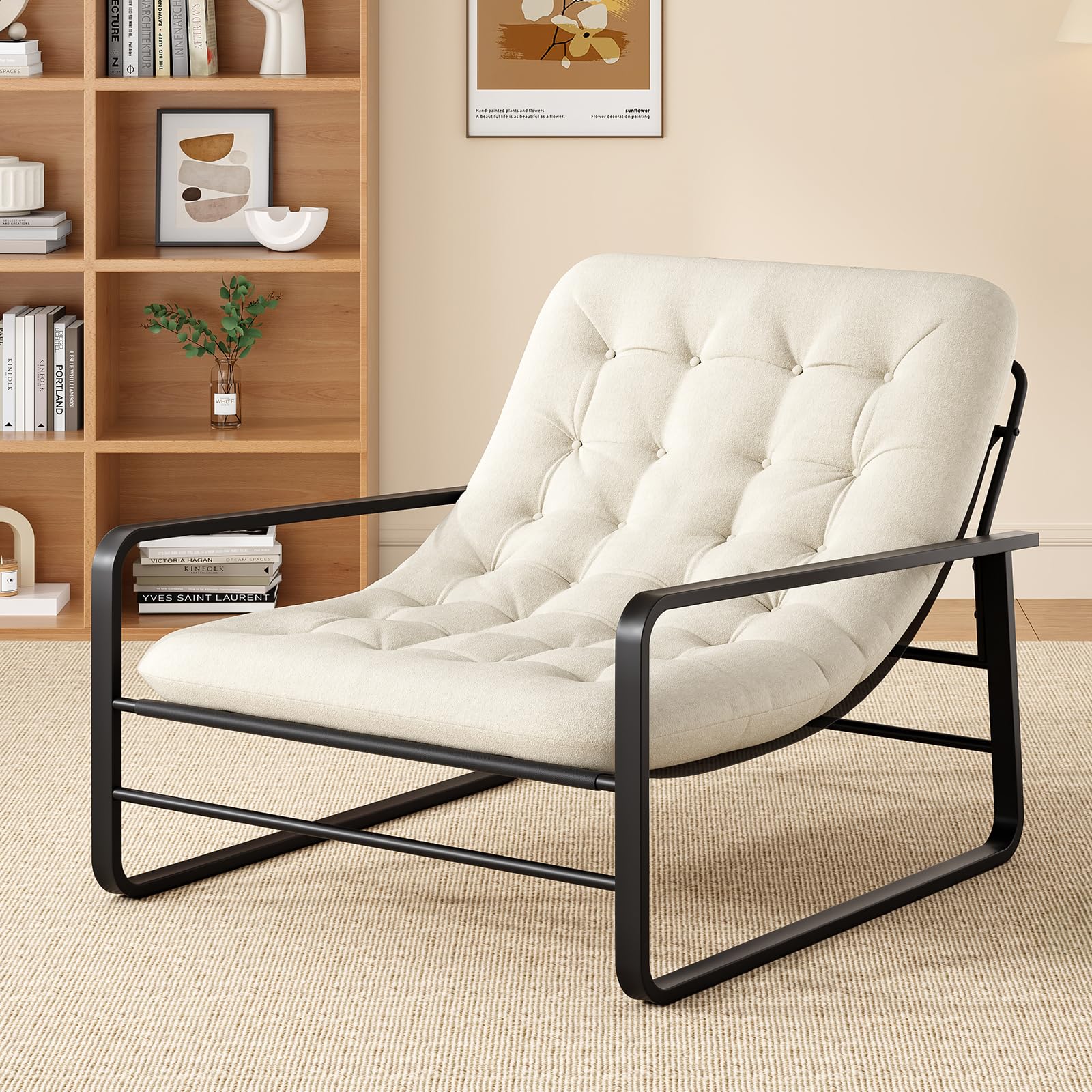 Soohow Accent Chair, Sherpa Arm Chair for Living Room, Mid Century Modern Accent Chairs, Boucle Reading Bedroom Chair