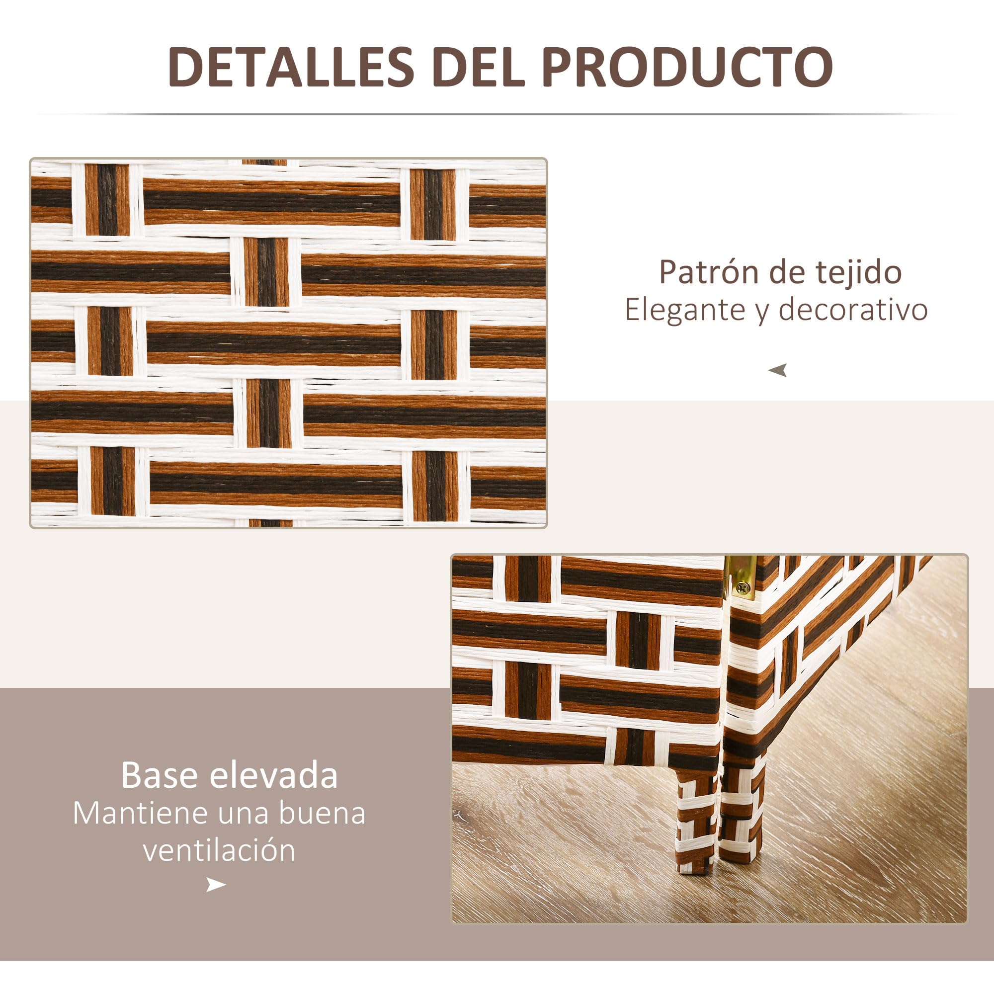 HOMCOM Divisor de Habitación de 4 Paneles Biombo Plegable 180x180 cm Separador de Ambientes Decoración Elegante para Dormitorio Salón Cocina Marrón Blanco