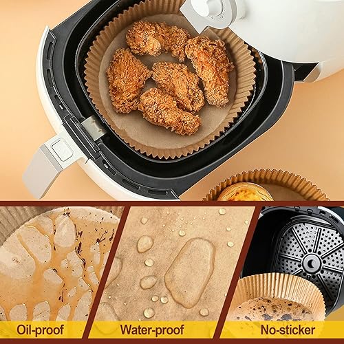 Miniatura 4 de Forro de papel desechable para freidora de aire, tamaño grande de 8 pulgadas, antiadherente, desechable, papel de hornear para freidora de aire, a