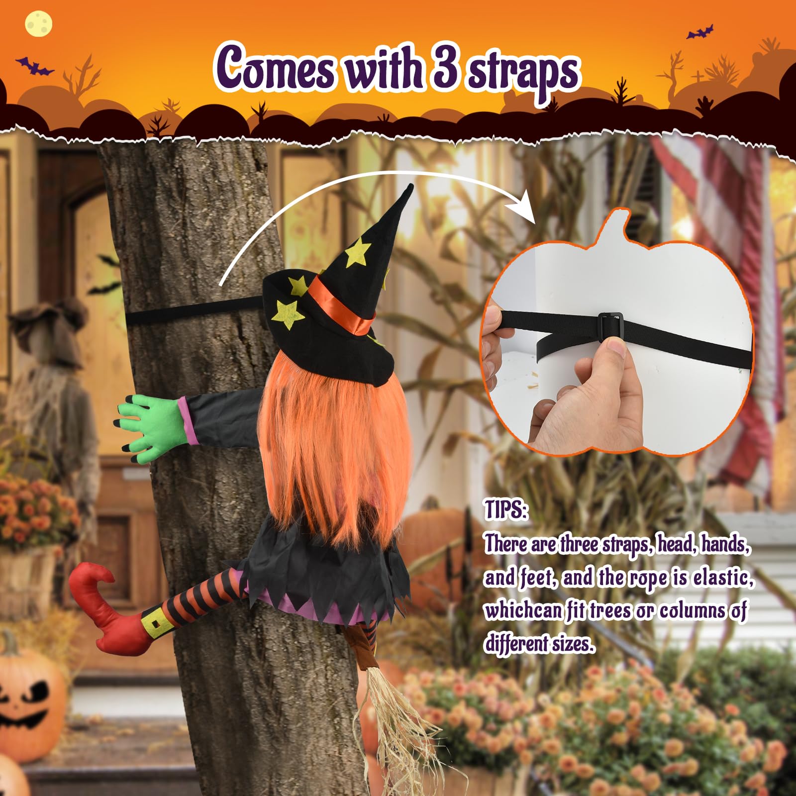 SHAVINGFUN Strega che schianta Halloween Decorazione per esterni, streghe che volano schiantate, strega che schiantano sull'albero Halloween, decorazione per la strega volante per cortile, albero