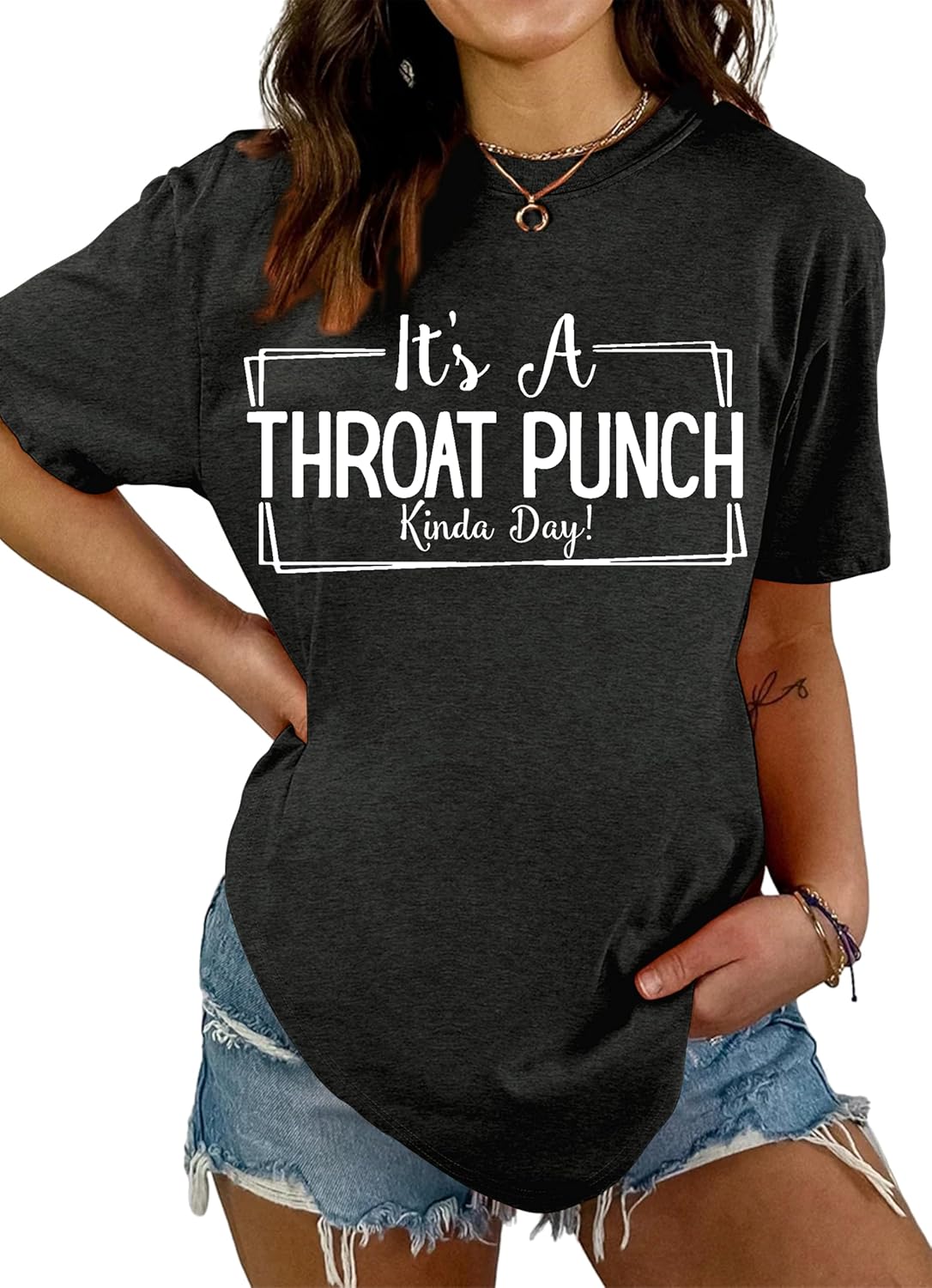 Funny Women's Graphic T-Shirt - It's a Throat Punch Kinda Day Tee - Casual Short Sleeve Top, Soft Cotton Sarcastic Shirt - Image 2