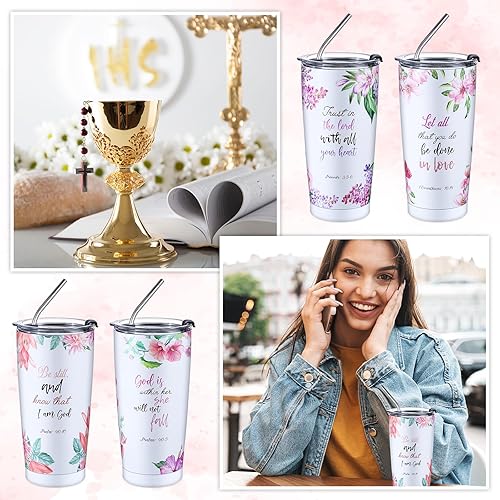 Miniatura 6 de Mifoci 8 vasos cristianos para mujer, regalos de 20 onzas, vaso religioso de acero inoxidable con tapa y pajita, tazas de café cristianas