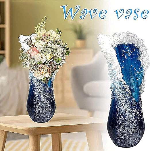 Amazon 花瓶 面白い装飾品 波状の花瓶樹脂デスクトップフラワーポットクリエイティブ樹脂オーシャンウェーブ装飾品ホームフューズドクリスタルデスクトップ装飾手作り工芸品 花器 インテリアボウル オンライン通販