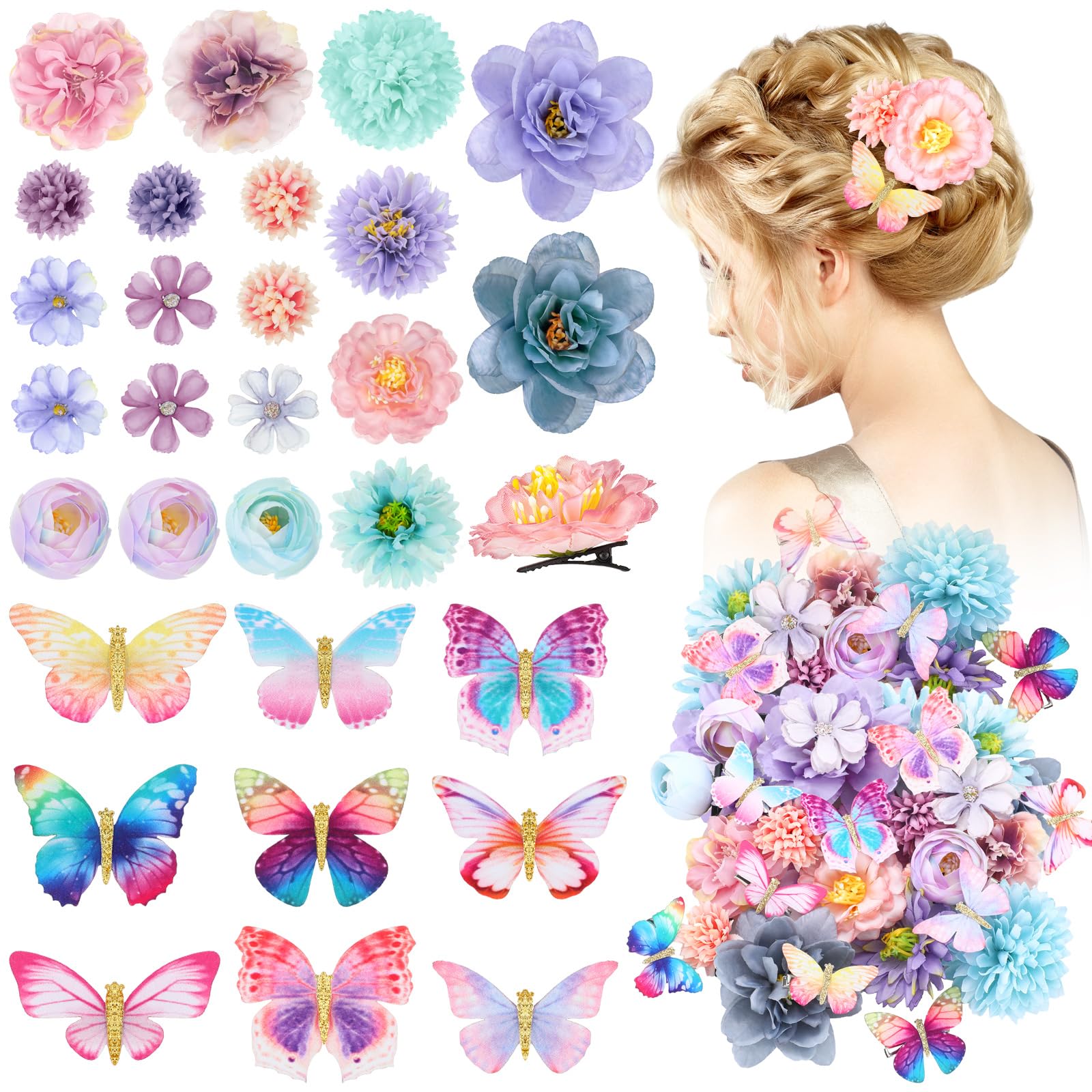 Accessoires pour cheveux réalistes faits main : 30 épingles fleurs Bencailor - 14