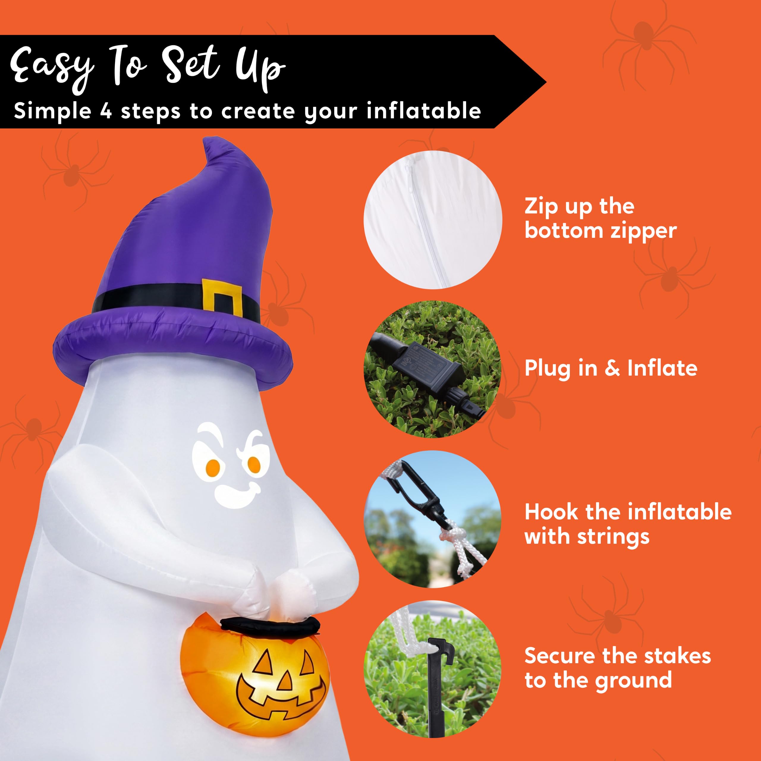 Joiedomi Decorazione gonfiabile per Halloween da 1,5 m, con proiettore e musica, con 8 espressioni facciali e carillon per feste all'aperto
