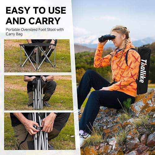 Miniatura 7 de Taburete de campamento acolchado mejorado con bolsa de almacenamiento de 18 pulgadas, reposapiés plegable de gran tamaño, portátil, resistente,