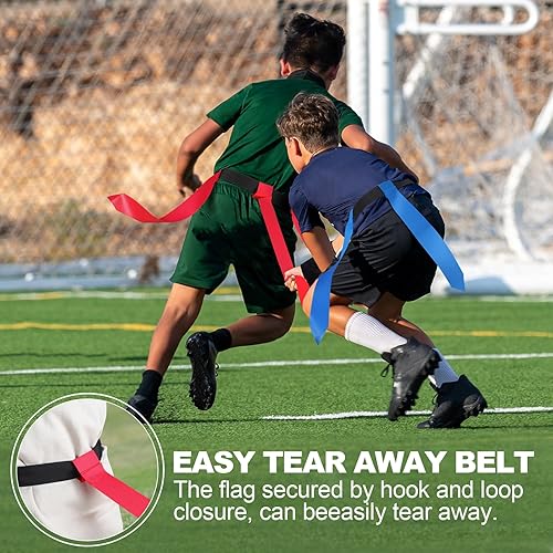 Miniatura 4 de Juego de fútbol con bandera, cinturones de fútbol ajustables para 14 jugadores, 42 banderas, 8 conos de práctica, fútbol tamaño 3, bomba y bolsa,