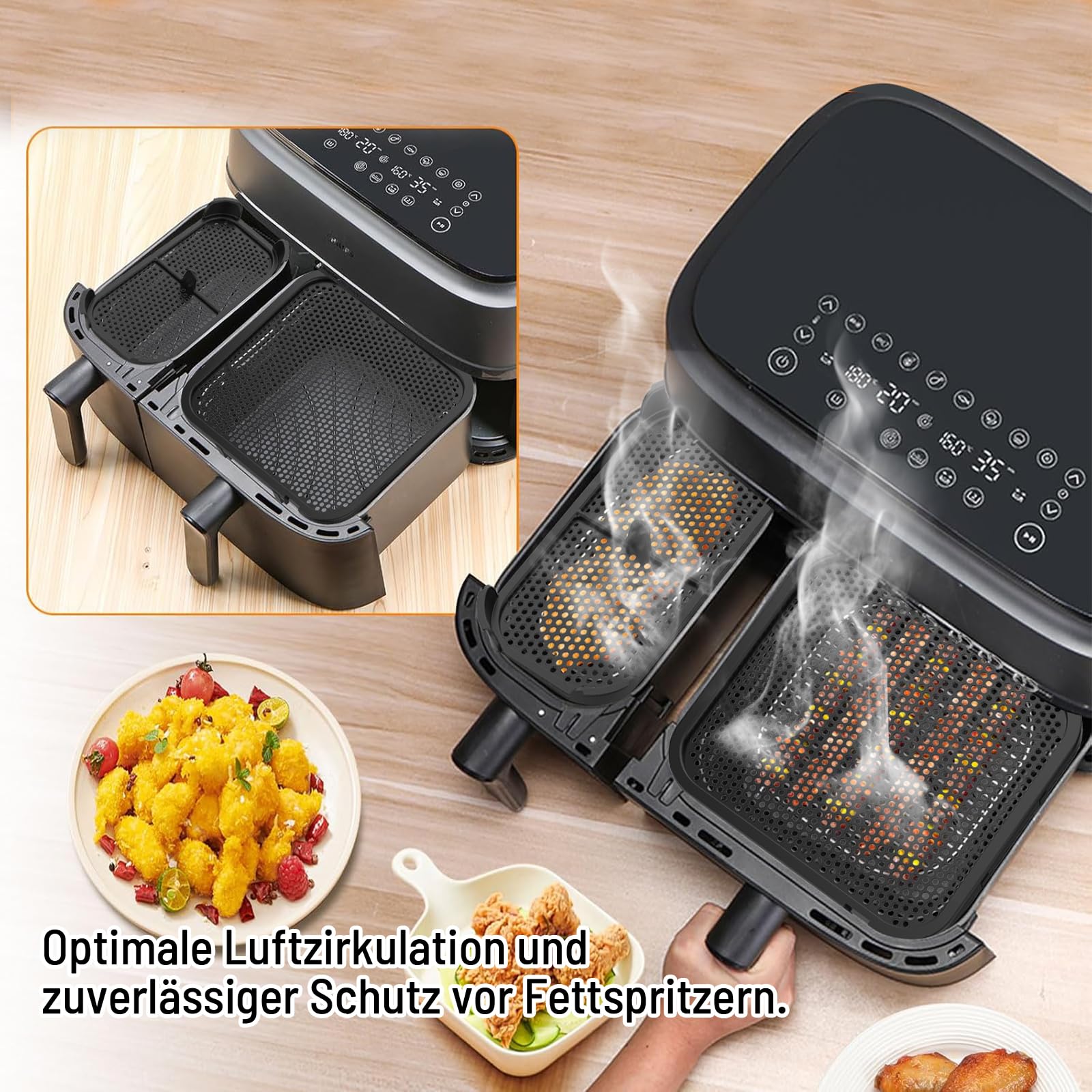 Lot 2 Protections Anti-Éclaboussures Silicone – Pour Philips Airfryer 3000/5000 Dual Basket 6L