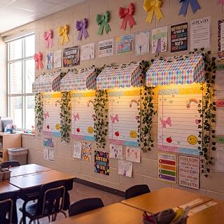 Epakh 20 Pcs Back to School Classroom Awning Decor Kit, Pastel Checkered