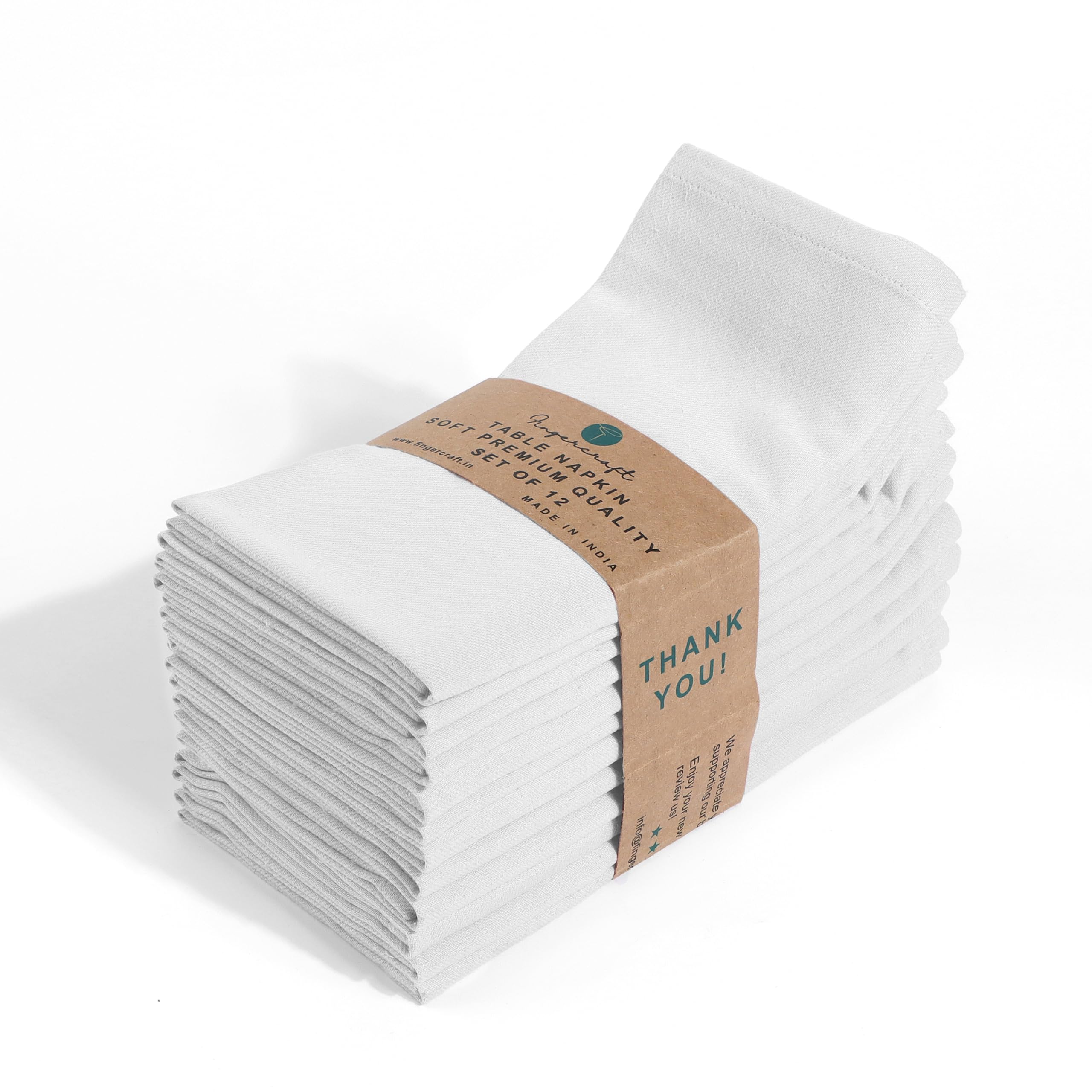 FINGERCRAFT Cloth Dinner Napkins Cotton Fabric Soft White Color Set of 12 Plain Reusable Washable for Dining Home Table Decoration 18x18 Inch