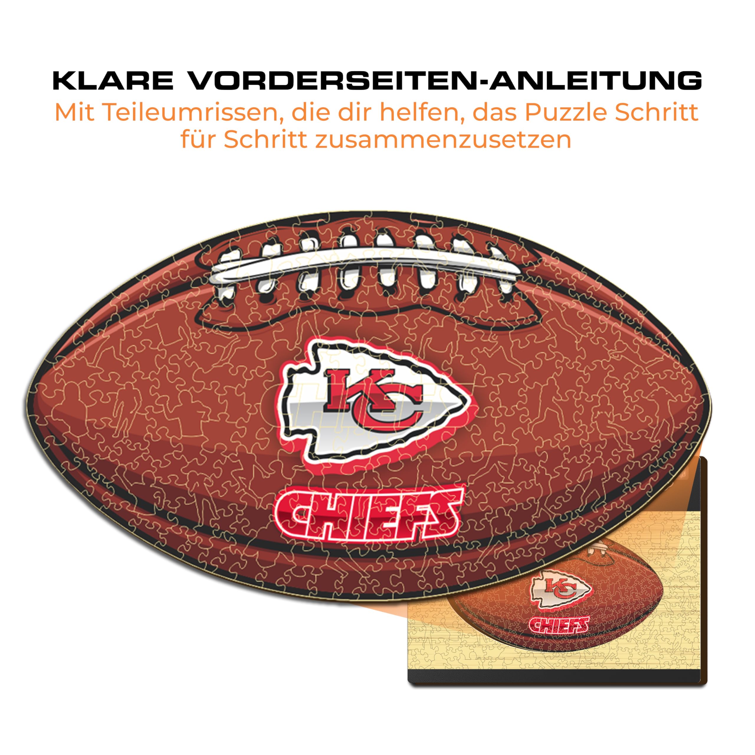 Iconic Puzzles, Kansas City Chiefs Crest, 100% ökologisch nachhaltiges Holzpuzzle mit offizieller Lizenz, Größe L, 500 Teile