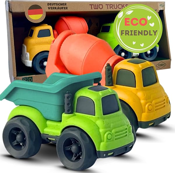 Trucks 2-er Set | Bio Kunststoff | Nachhaltiges Spielzeug ab 1 Jahr für Jungen und Mädchen | Indoor und Outdoor | Sandspielzeug | Kinder - 1