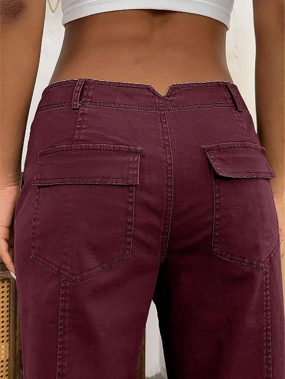 Flamingals Women’s Mid Waist Crop Pants Carrot Straight Leg Casual Fashion Trendy Stitch Detail Pants