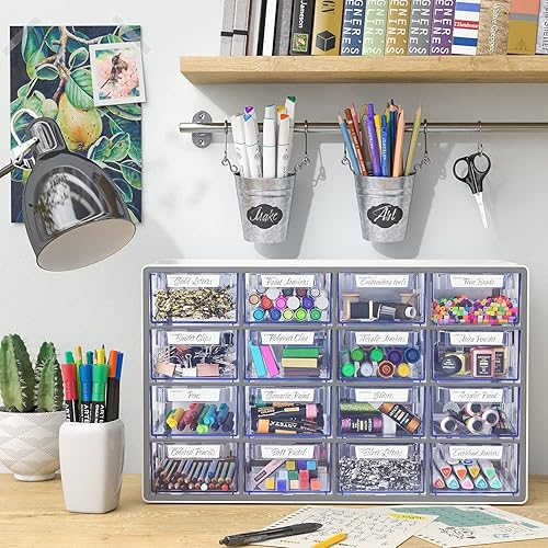 Miniatura 5 de ARTEZA Armario de almacenamiento de 16 cajones 177 x 82 x 109 pulgadas blanco cajones de plástico con tapones organizador de múltiples