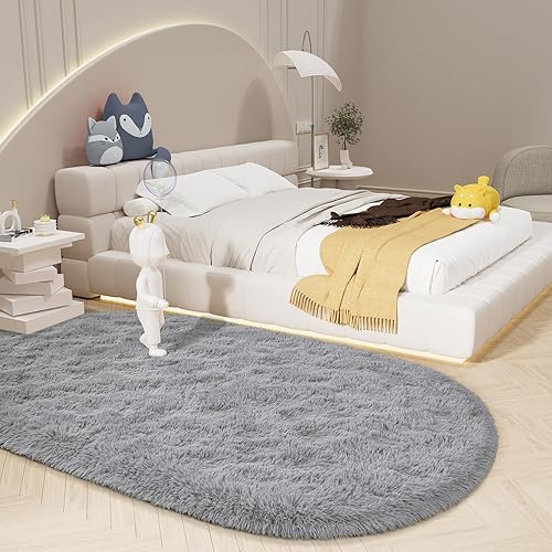 Miniatura 231 de LOCHAS Alfombra esponjosa para dormitorio, 2.6 x 5.3 pies, alfombra lanuda para dormitorio, mesita de noche, alfombra ovalada suave para sala