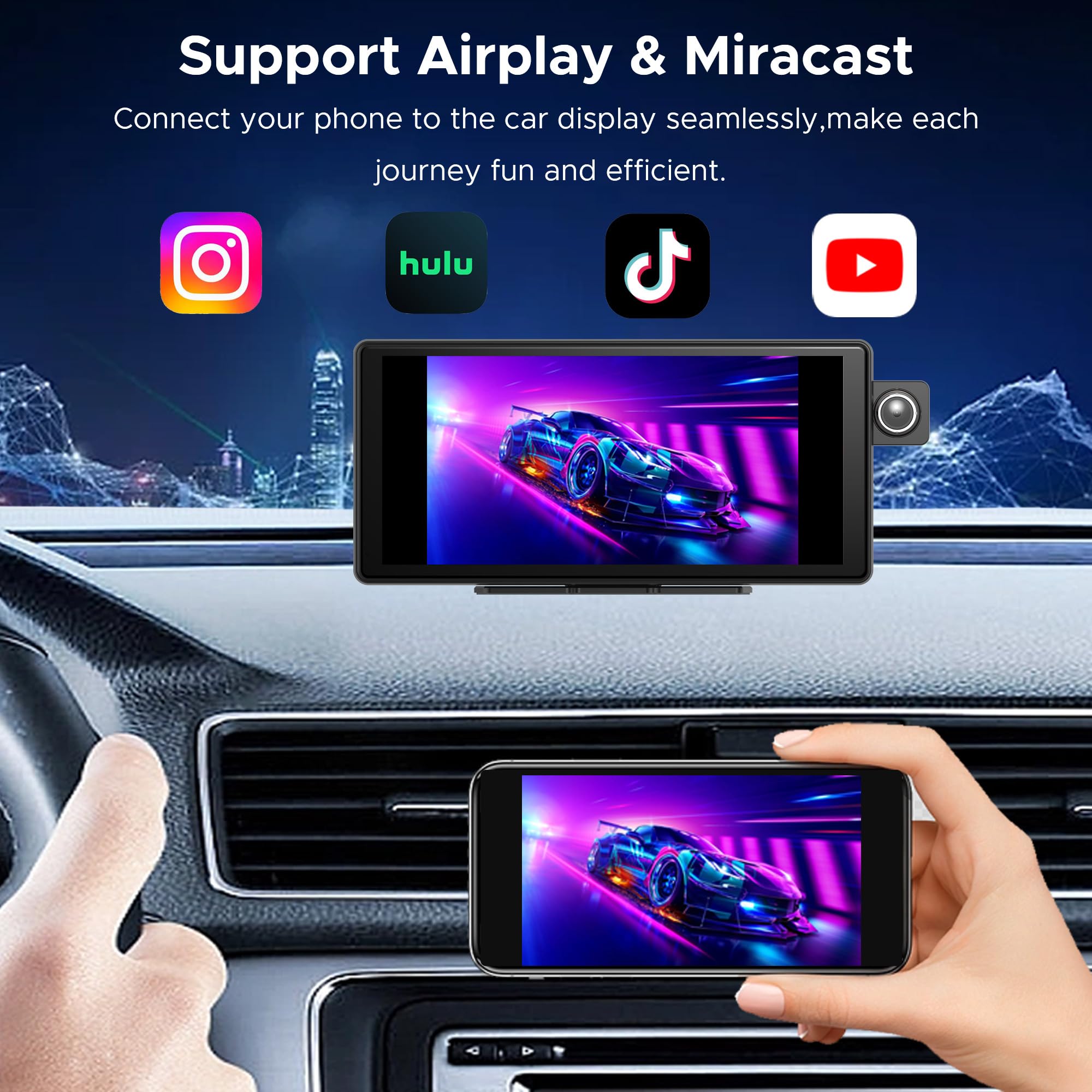 Autoradio 11.36" sans Fil Carplay Android Auto Airplay Caméra Dash Cam 4K avec Caméra de Recul,IPS Écran Tactile, Enregistrement en Boucle,Navigation GPS,Bluetooth,FM,AUX