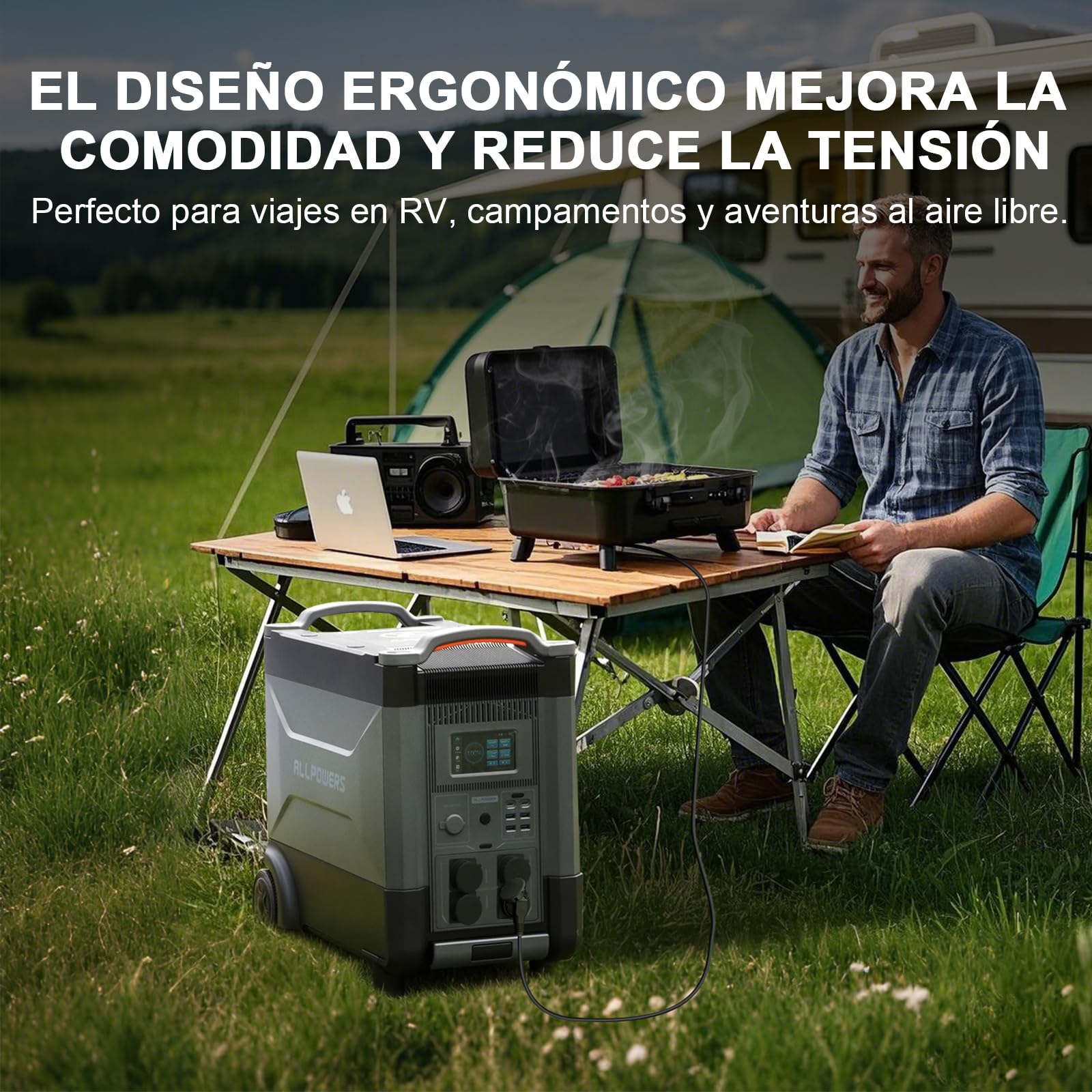 ALLPOWERS Estacion de Energia Portatil R4000, Ampliable Hasta 12,96 kwh, 3456Wh(Pico 6000W)Generador Solar con Batería LiFePo4, 4×4000W Tomas de CA, Carga Rápida de 1,2H para hogar camping emergencias