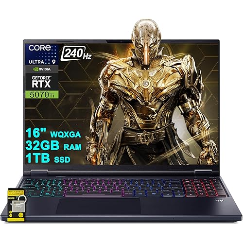 acer Predator Helios Neo 16S AI Gaming Laptop 16" 2560x1600 OLED 240Hz (100% DCI-P3) Intel 24-core Ultra 9 275HX 32GB RAM 1TB SSD GeForce RTX 5070 Ti DLSS4 (Up to 992 AI Tops) Win11 ICP Hub w/Copilot