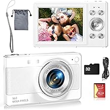 Digital Camera- 56MP FHD 1080P Camera for Kids, Point and Shoot with 16X Zoom Anti Shake, Kid Camera with Compact Portable for Kids Teens Beginners-WHITE