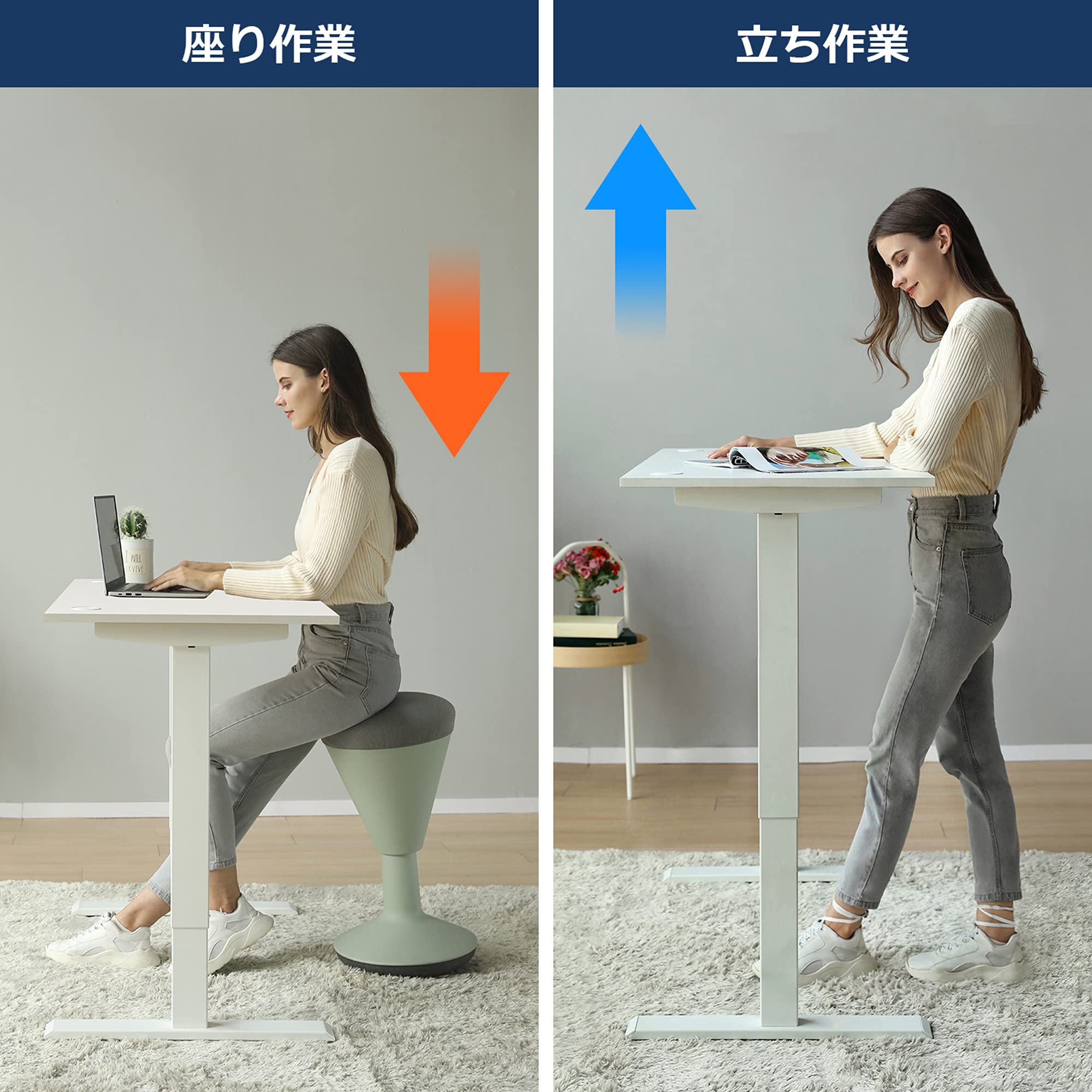 電動昇降デスク 120×60cm 障害感知 メモリー 静音 ホワイト Sunon