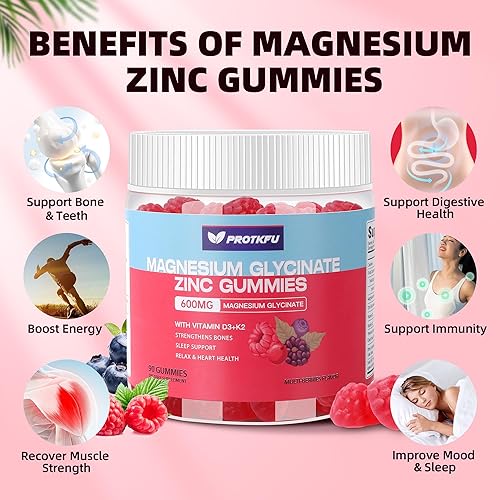 Miniatura 4 de 90 CT Magnesium Glycinate Gummies 600mg, Sugar Free Magnesium Gummies w/Zinc & Vitamin D3 & K2 - Magnesium Supplements for Sleep, Supports Bone
