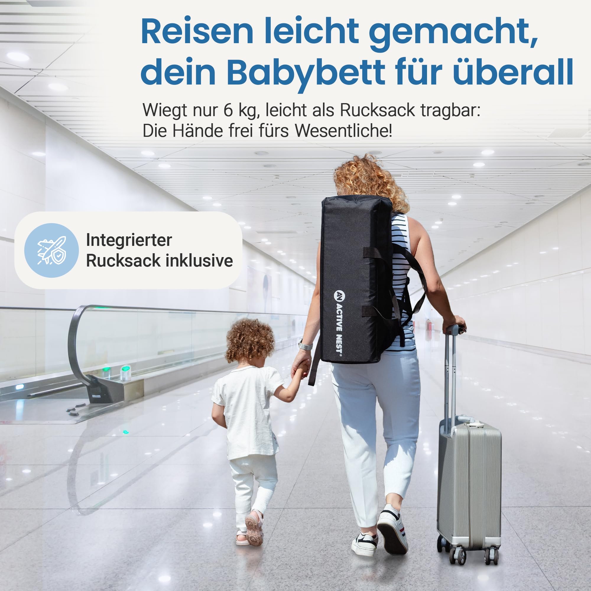Reisebett Baby mit Matratze & Rucksack – in 15 Sek. aufgebaut – 6 kg leicht – kompakt faltbar für Reisen, Besuche & Zuhause – 0-3 Jahre – EN 716 geprüft