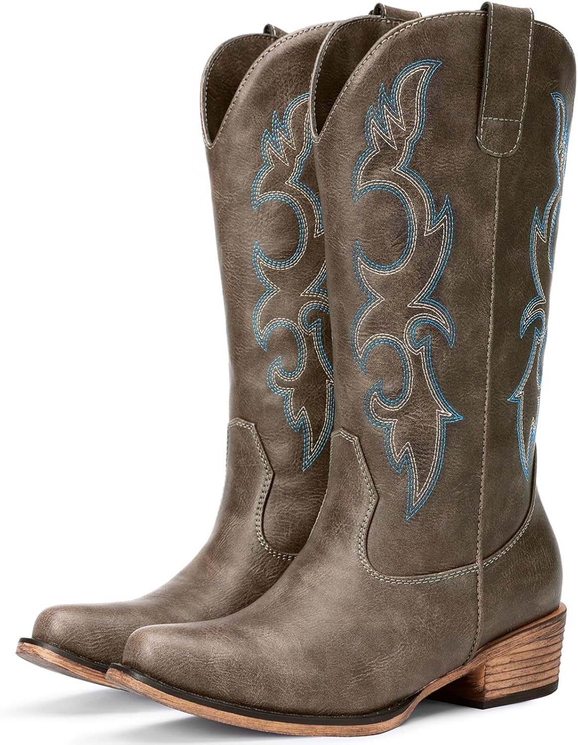 Cowboy Boots for Women - Embroidered Cowgirl Boots Western Mid Calf Fashion Chunky Heel Pointed Toe Country Boot