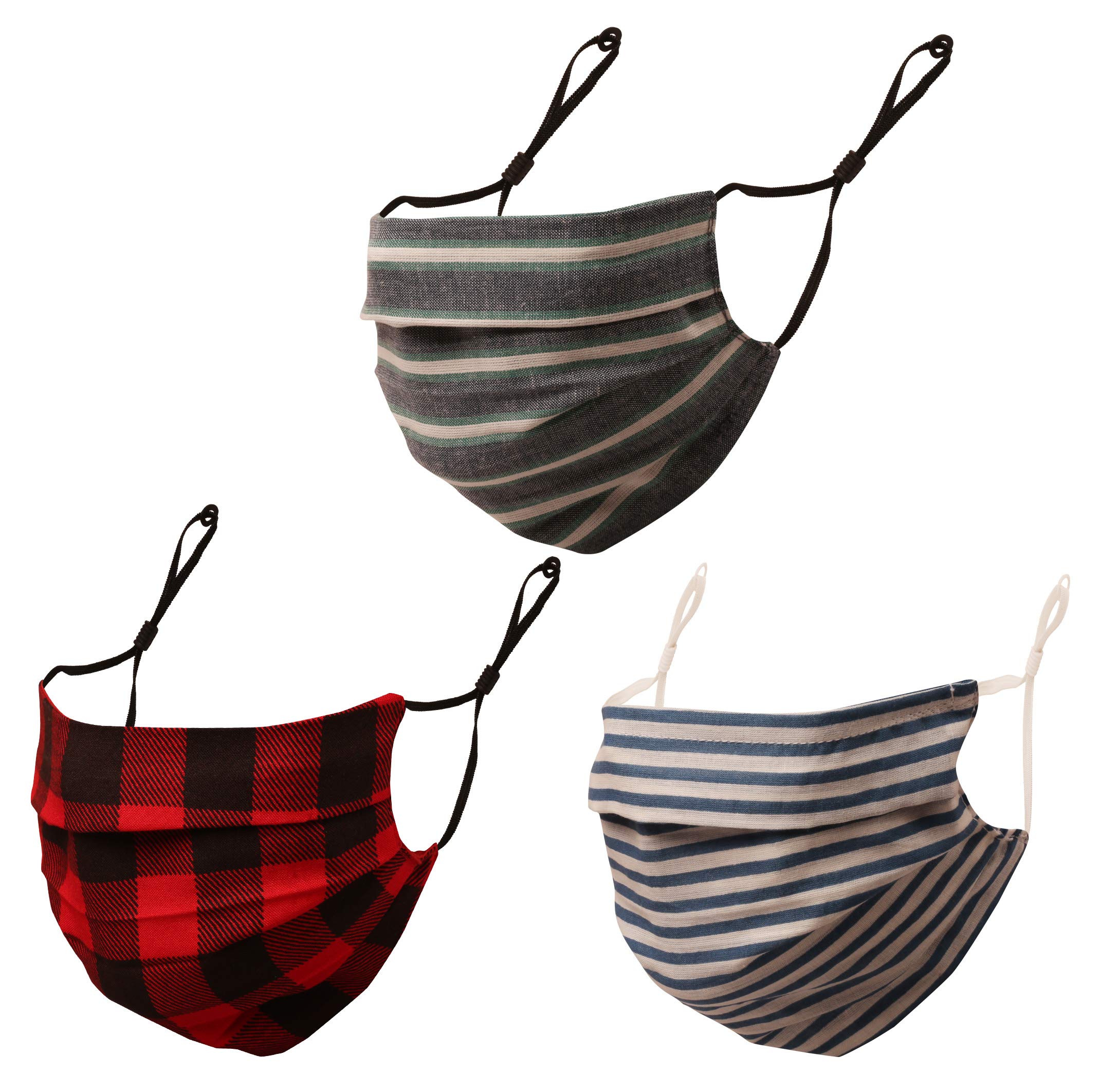 Touchstone Checked Fabric Adjustable filter pocket double layer anti-pollution smog smoke cold & cough protective cotton face mask reusable washable for men, women (Pack of 3). Blue White Red-image-46