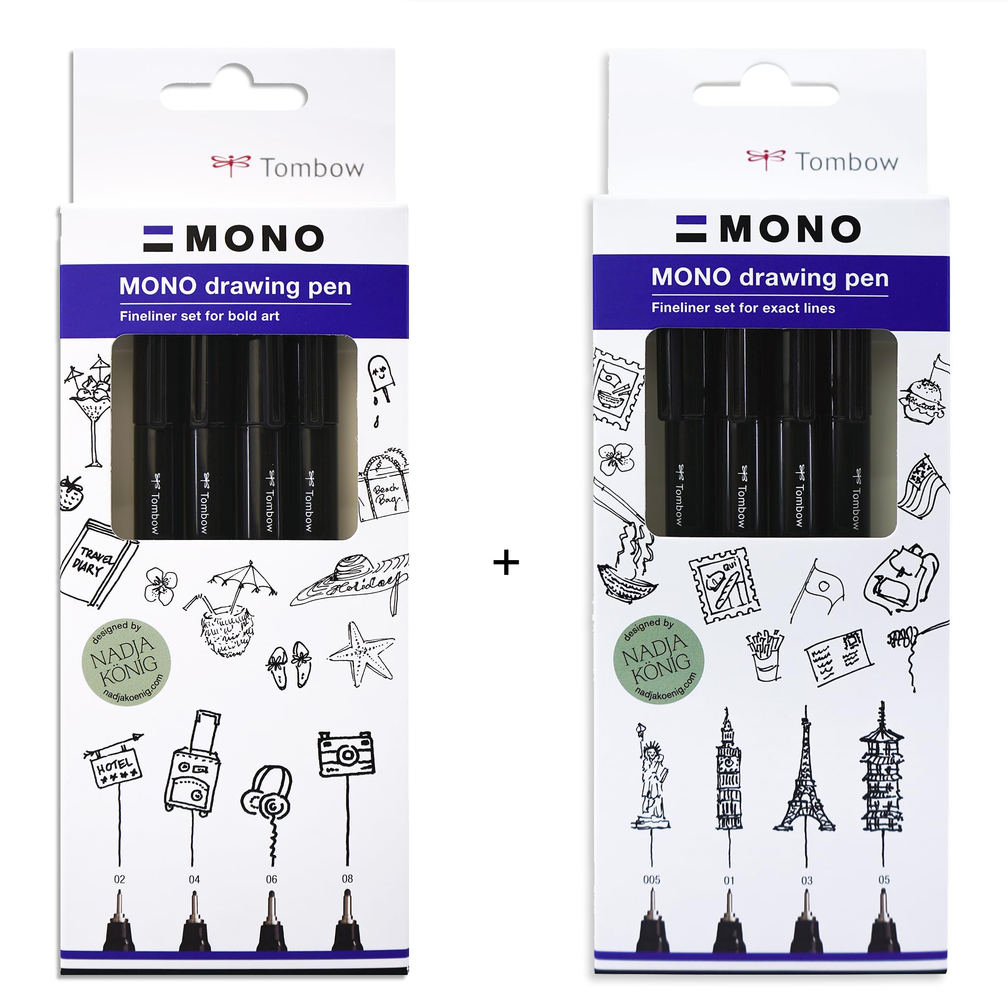 Tombow Fineliner MONO Drawing Pen Set Bundle, Pigment Ink, Water and Light Resistant, for Sketching Illustrating and Drawing