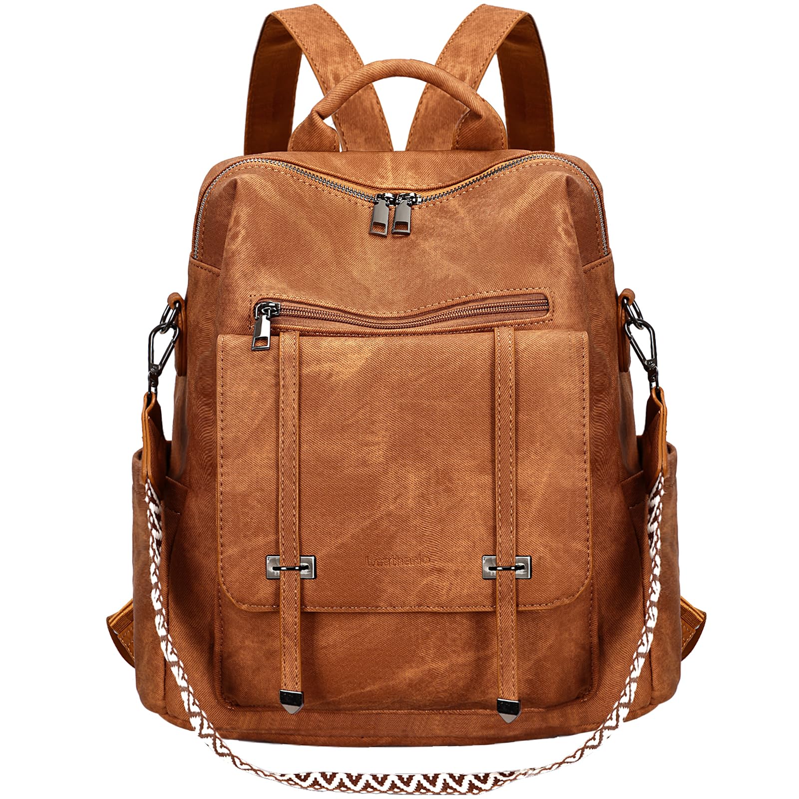 Leathario Sac a Dos Antivol Femme en Cuir Vegan, Sacs à Main Portés Dos Imperméable Elegant Leger, Backpack pour Voyage L'école Travail Université Collège Shopping
