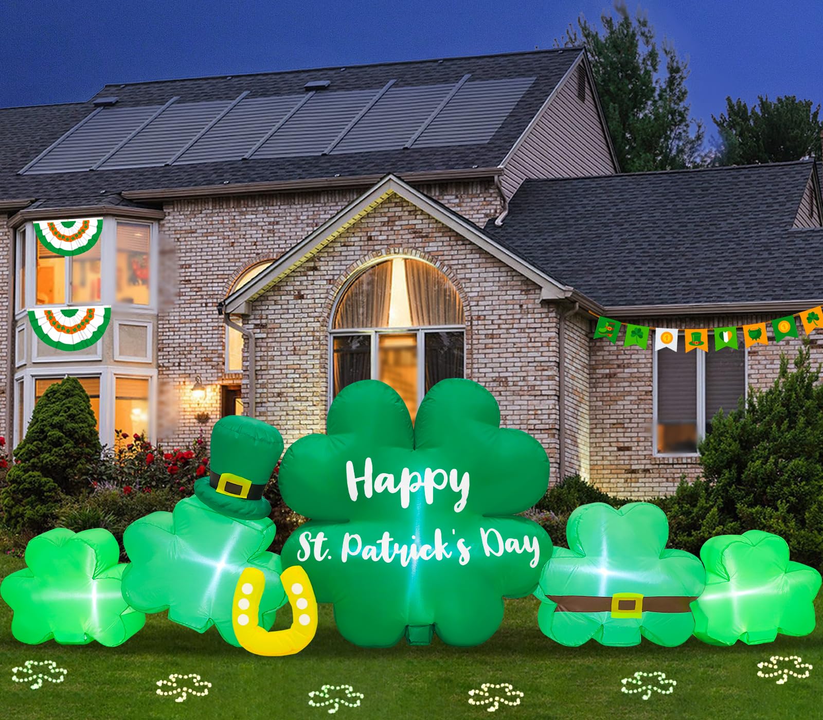 Anroog 10FT St. Patrick's Day Inflatables Outdoor Decorations Shamrocks Blow Up Yard Decorations with LED Lights