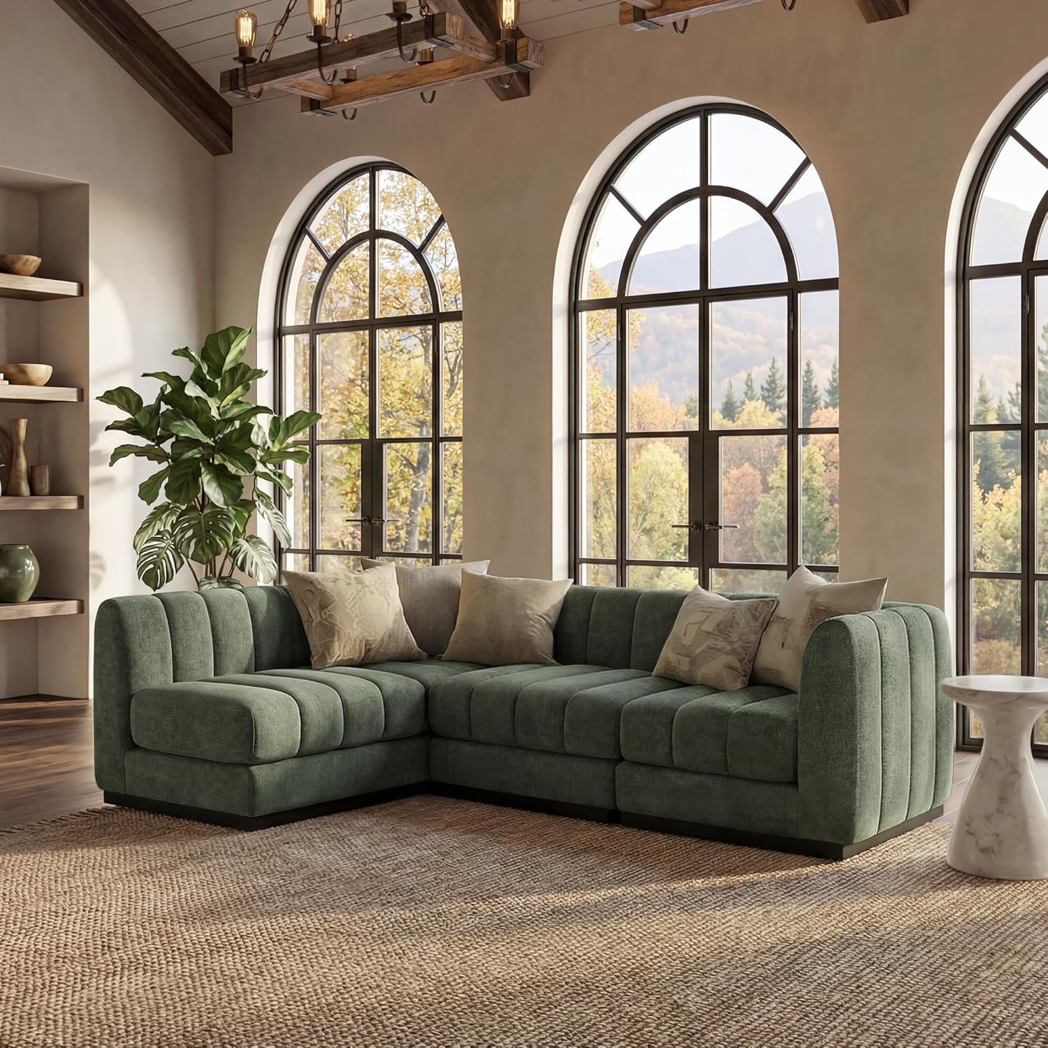 Morden Fort 96″ L-Shaped Modular Sectional Sofa, Deep Seat