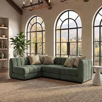 Morden Fort 96" L-Shaped Modular Sectional Sofa, Deep Seat Chenille Couch, Modern Sectional Couch for Living Room Apartment, High Density Foam, Green