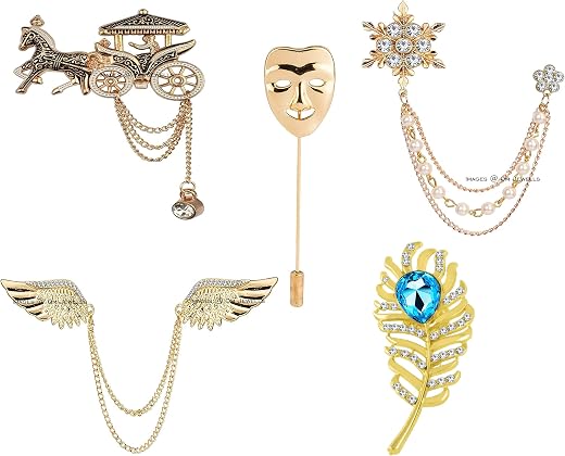 Om Jewells Men'S Indo Fashion Jewellery Combo Set Of 5 Lapel Pin Brooch Emblished With White And Blue Crystal Stones For B...